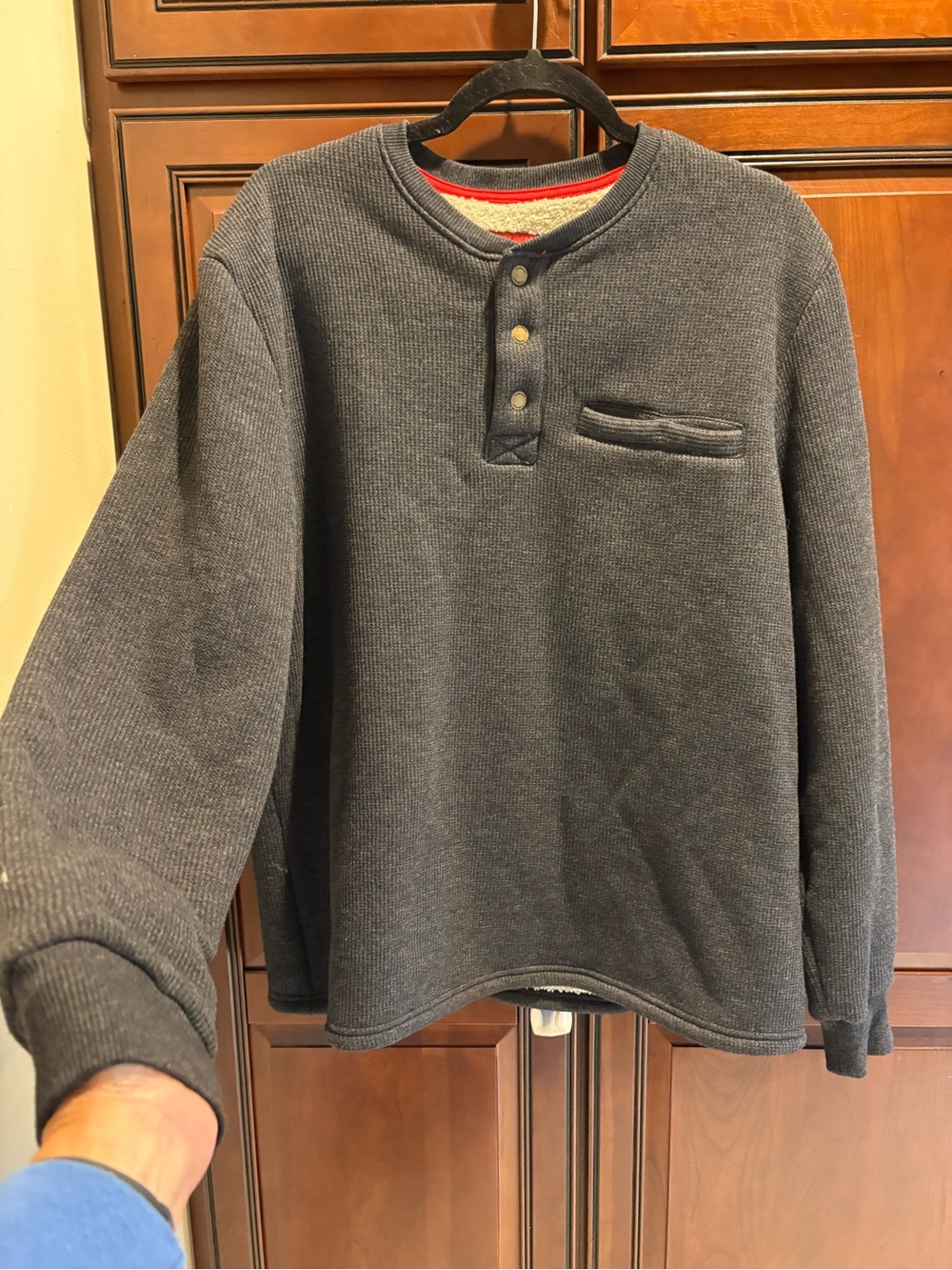 Coleman Dark Gray Sherpa Lined Henley - L